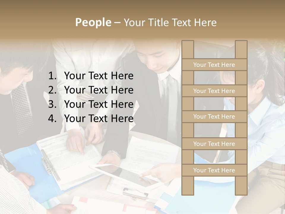 A Group Of People Sitting Around A Table With Papers PowerPoint Template