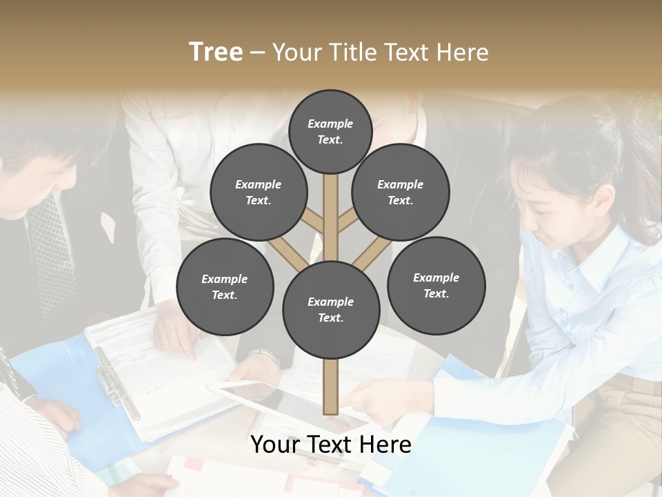 A Group Of People Sitting Around A Table With Papers PowerPoint Template