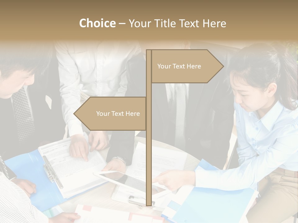 A Group Of People Sitting Around A Table With Papers PowerPoint Template
