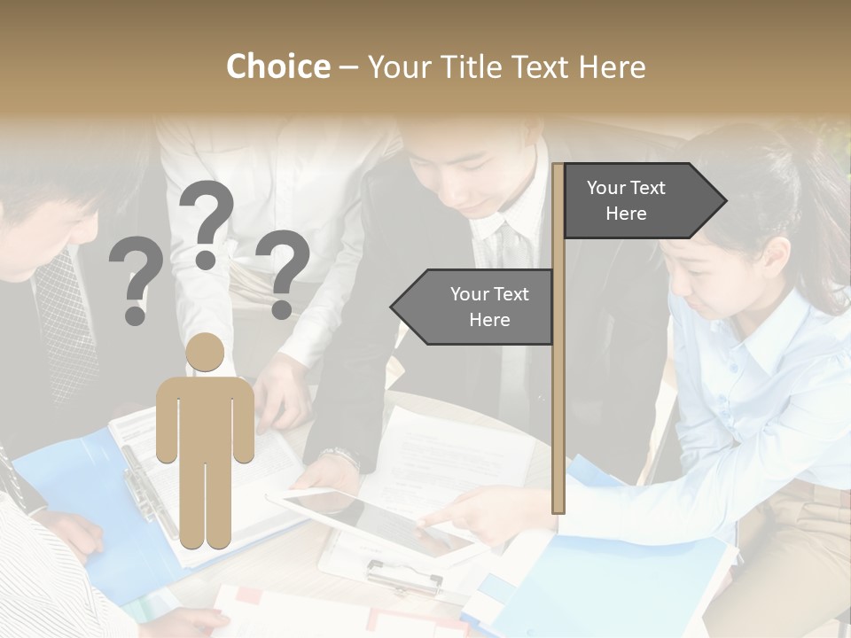 A Group Of People Sitting Around A Table With Papers PowerPoint Template