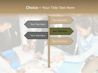 A Group Of People Sitting Around A Table With Papers PowerPoint Template