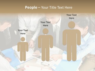 A Group Of People Sitting Around A Table With Papers PowerPoint Template