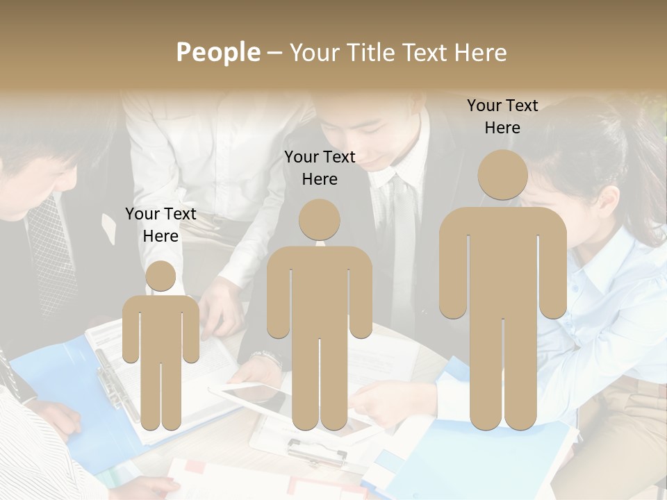 A Group Of People Sitting Around A Table With Papers PowerPoint Template