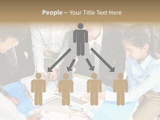 A Group Of People Sitting Around A Table With Papers PowerPoint Template