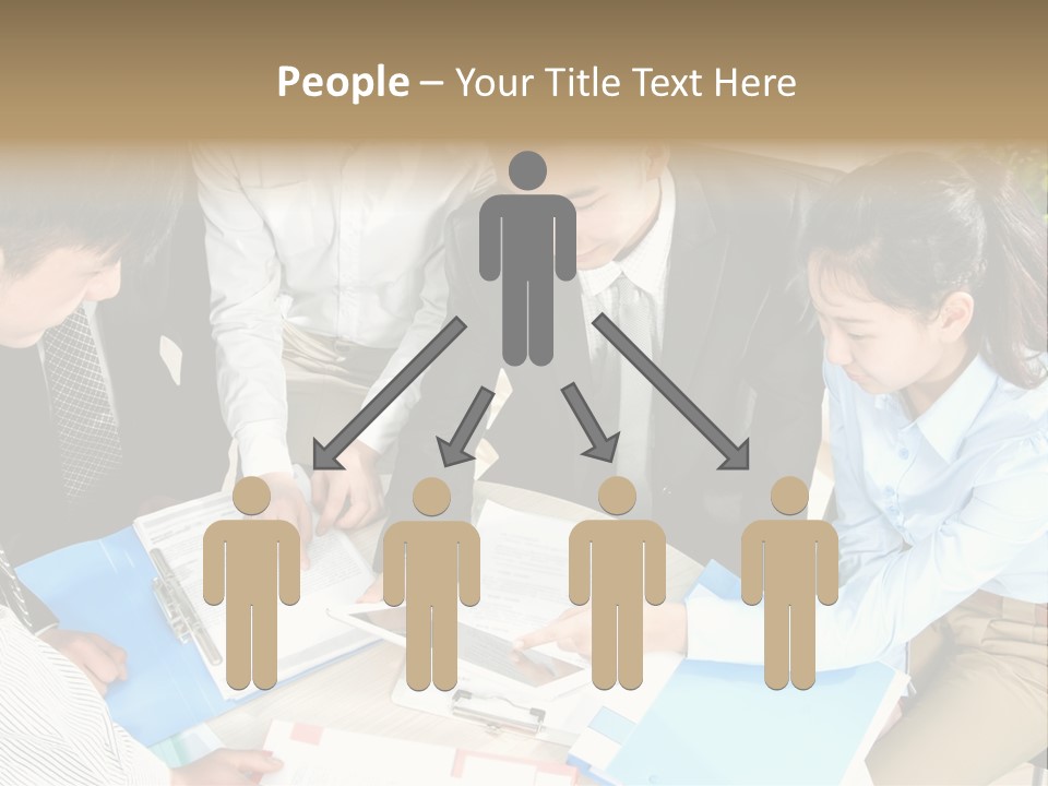 A Group Of People Sitting Around A Table With Papers PowerPoint Template