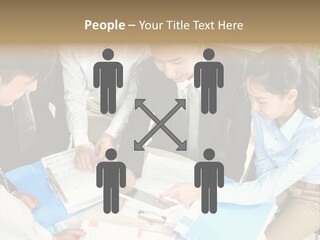 A Group Of People Sitting Around A Table With Papers PowerPoint Template