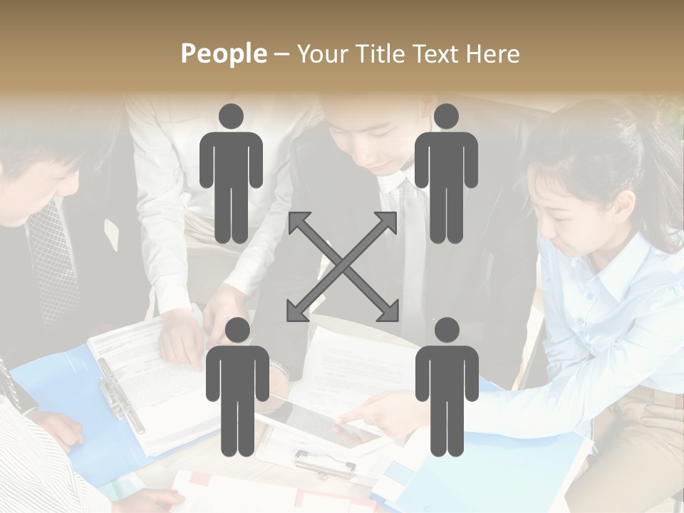 A Group Of People Sitting Around A Table With Papers PowerPoint Template