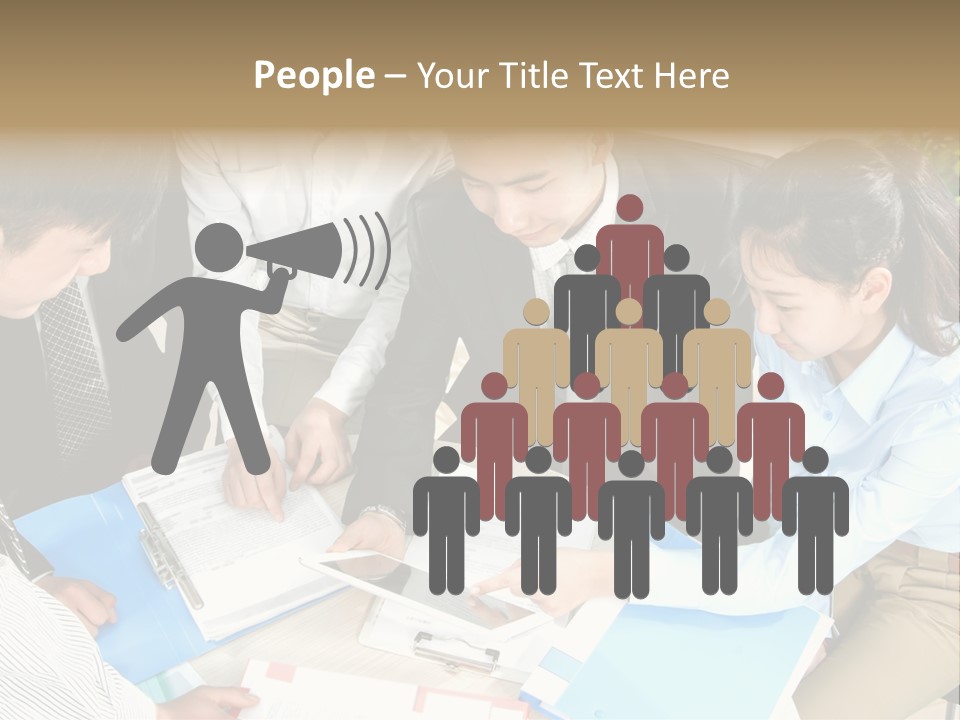 A Group Of People Sitting Around A Table With Papers PowerPoint Template