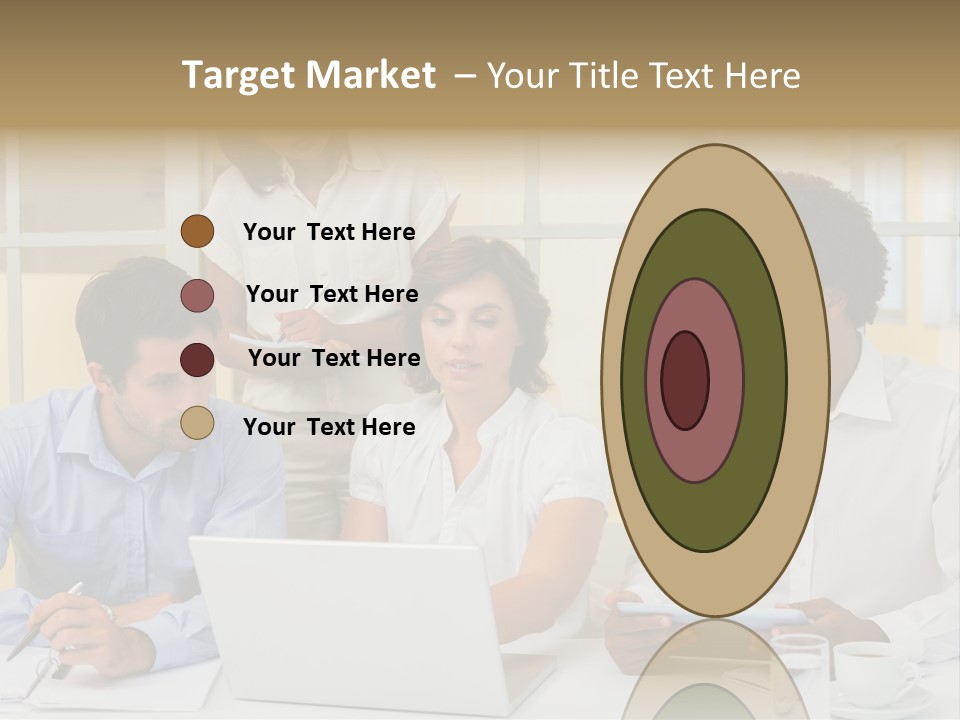 A Group Of People Sitting Around A Laptop Computer PowerPoint Template