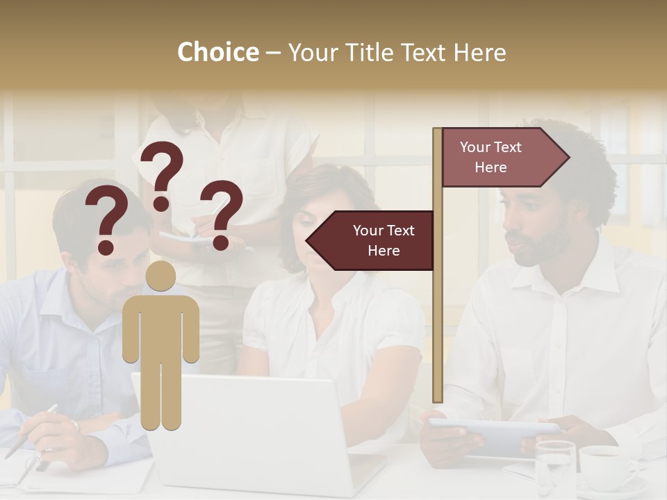 A Group Of People Sitting Around A Laptop Computer PowerPoint Template