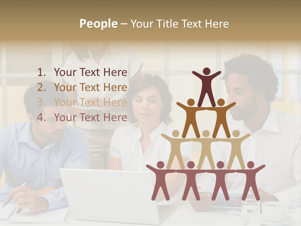 A Group Of People Sitting Around A Laptop Computer PowerPoint Template