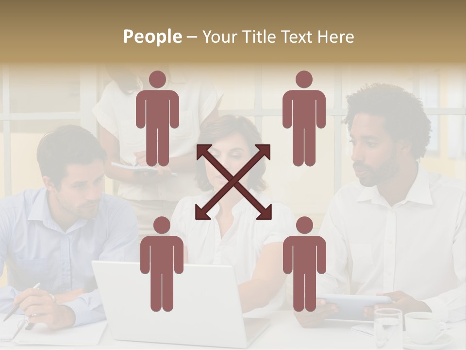 A Group Of People Sitting Around A Laptop Computer PowerPoint Template