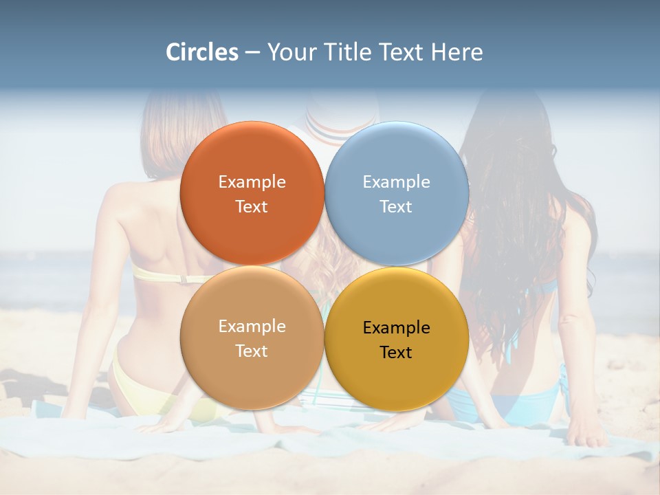 Three Women In Bikinis Sitting On The Beach PowerPoint Template