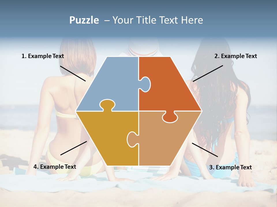 Three Women In Bikinis Sitting On The Beach PowerPoint Template