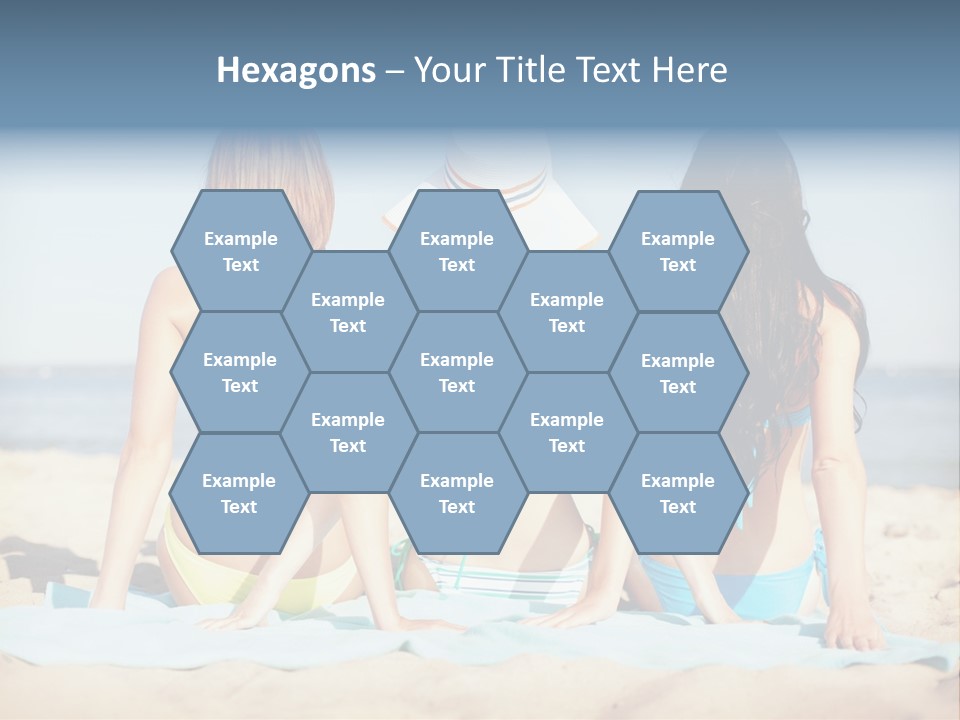 Three Women In Bikinis Sitting On The Beach PowerPoint Template