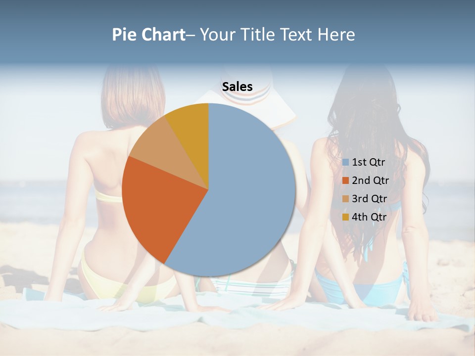 Three Women In Bikinis Sitting On The Beach PowerPoint Template