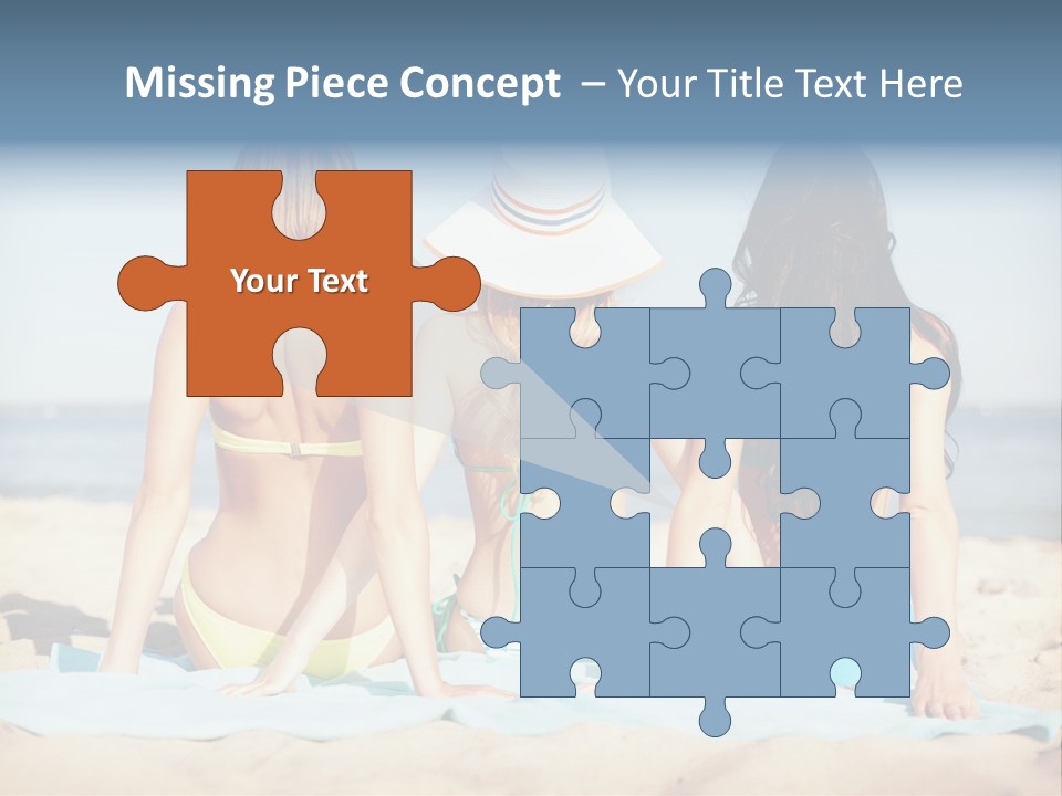 Three Women In Bikinis Sitting On The Beach PowerPoint Template
