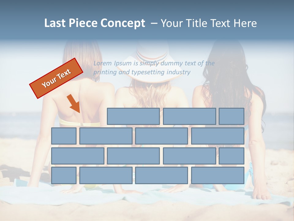 Three Women In Bikinis Sitting On The Beach PowerPoint Template