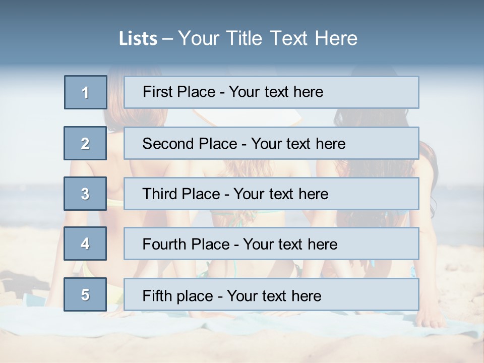 Three Women In Bikinis Sitting On The Beach PowerPoint Template