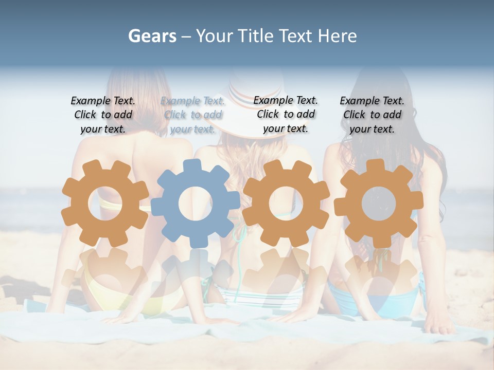 Three Women In Bikinis Sitting On The Beach PowerPoint Template