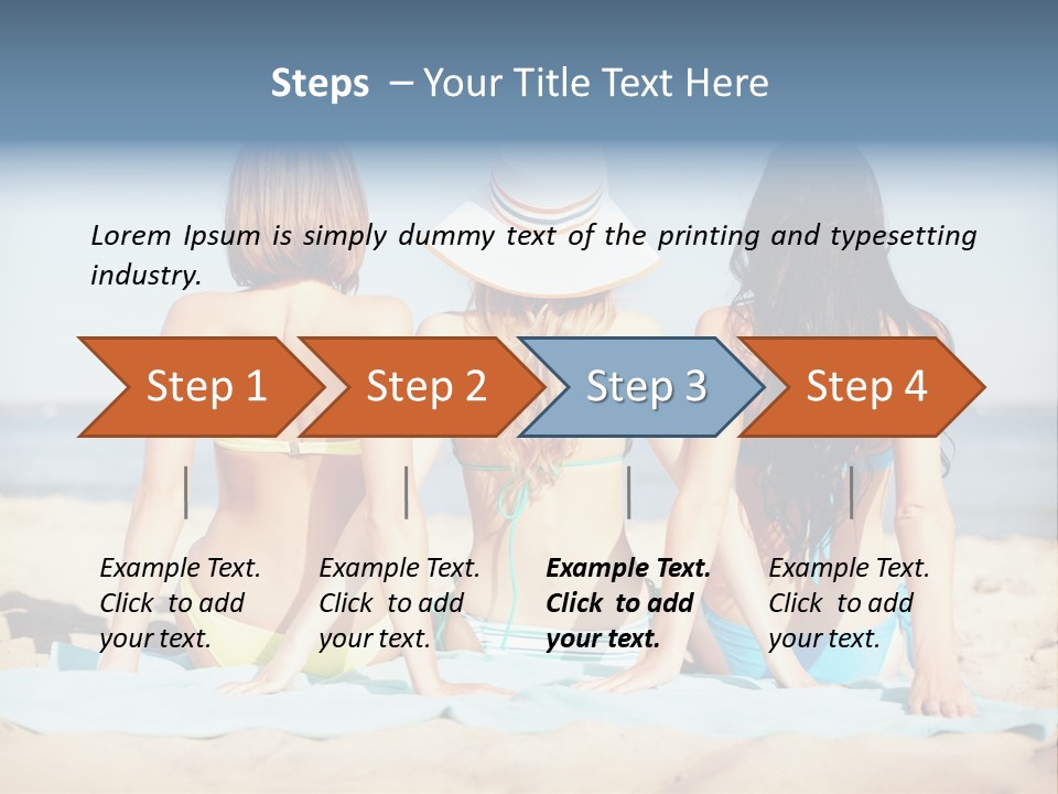 Three Women In Bikinis Sitting On The Beach PowerPoint Template