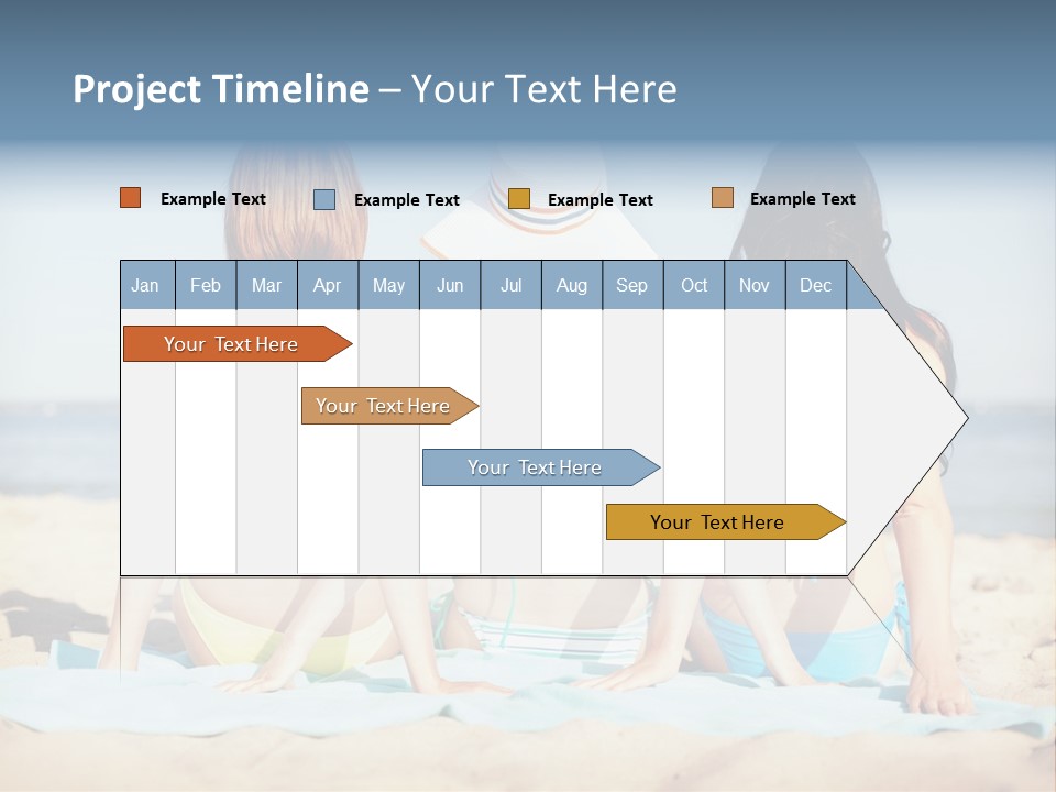 Three Women In Bikinis Sitting On The Beach PowerPoint Template