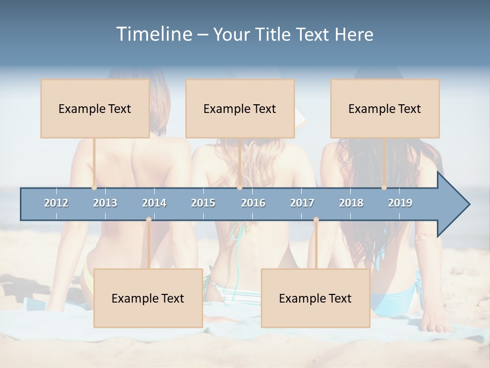 Three Women In Bikinis Sitting On The Beach PowerPoint Template