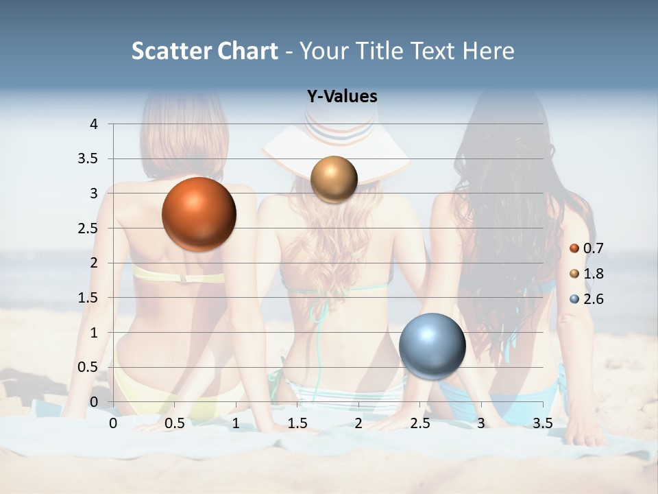 Three Women In Bikinis Sitting On The Beach PowerPoint Template