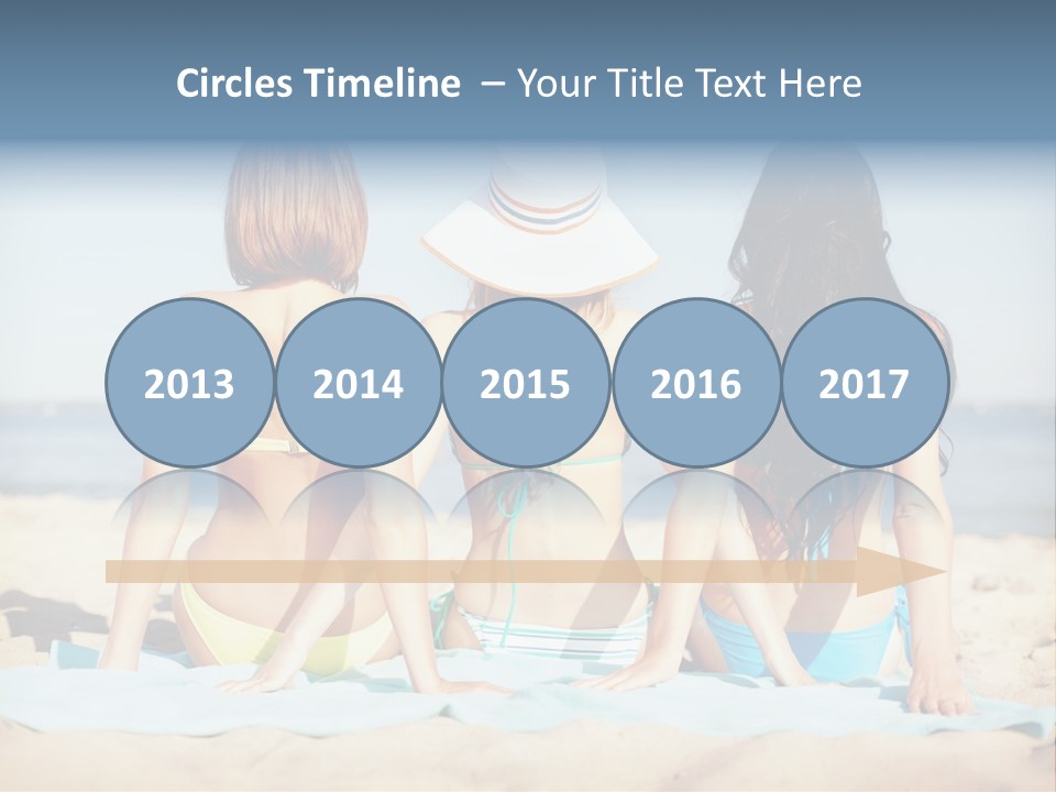 Three Women In Bikinis Sitting On The Beach PowerPoint Template
