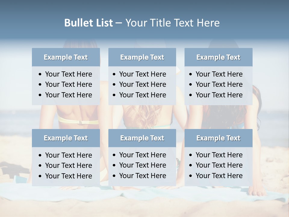 Three Women In Bikinis Sitting On The Beach PowerPoint Template