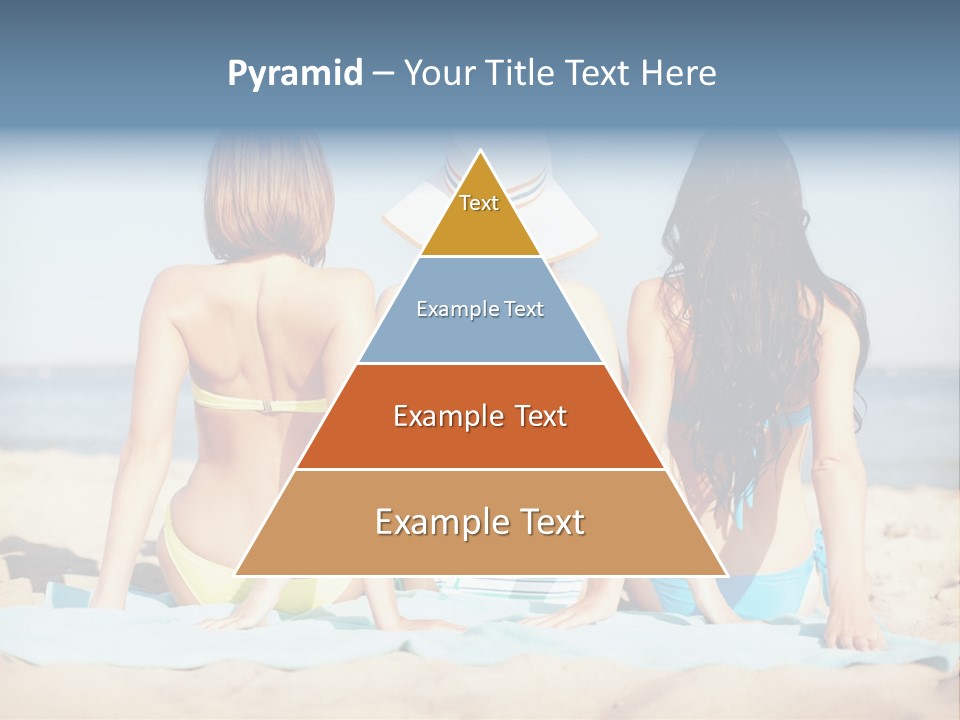 Three Women In Bikinis Sitting On The Beach PowerPoint Template
