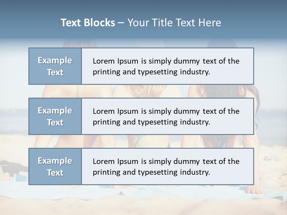Three Women In Bikinis Sitting On The Beach PowerPoint Template