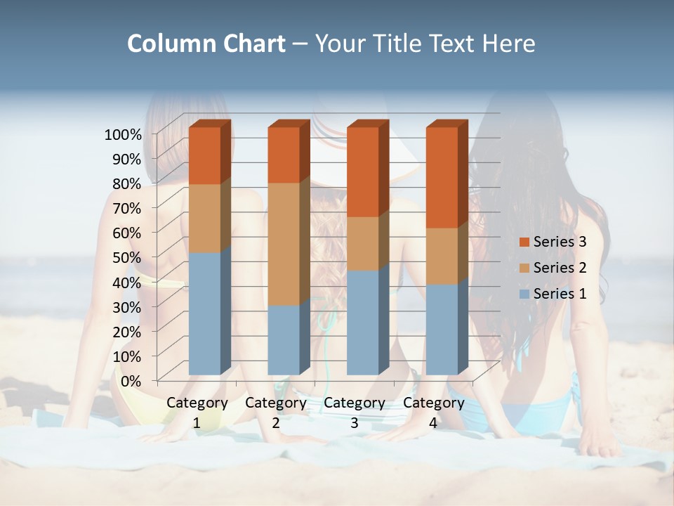 Three Women In Bikinis Sitting On The Beach PowerPoint Template