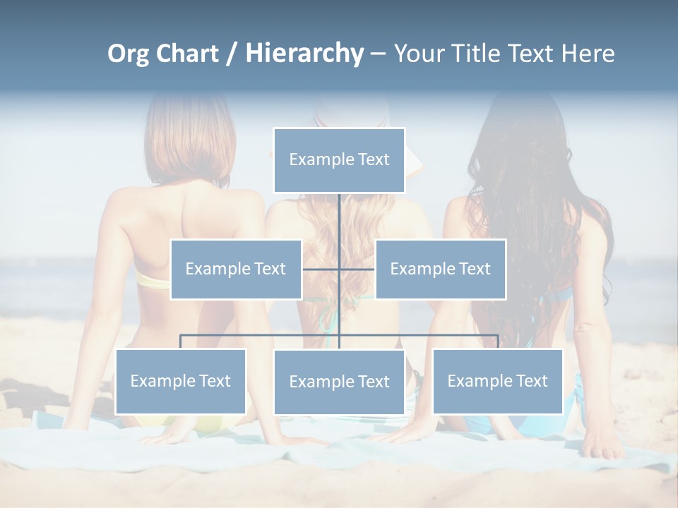 Three Women In Bikinis Sitting On The Beach PowerPoint Template