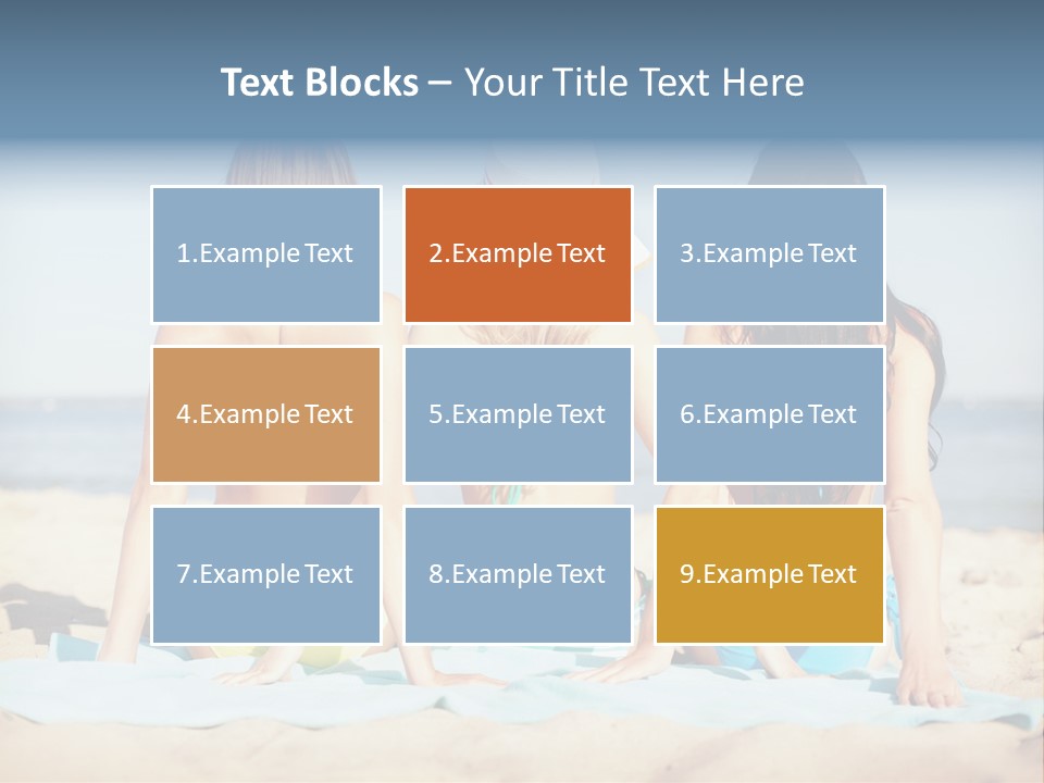 Three Women In Bikinis Sitting On The Beach PowerPoint Template