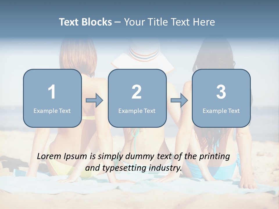 Three Women In Bikinis Sitting On The Beach PowerPoint Template