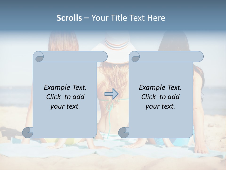 Three Women In Bikinis Sitting On The Beach PowerPoint Template