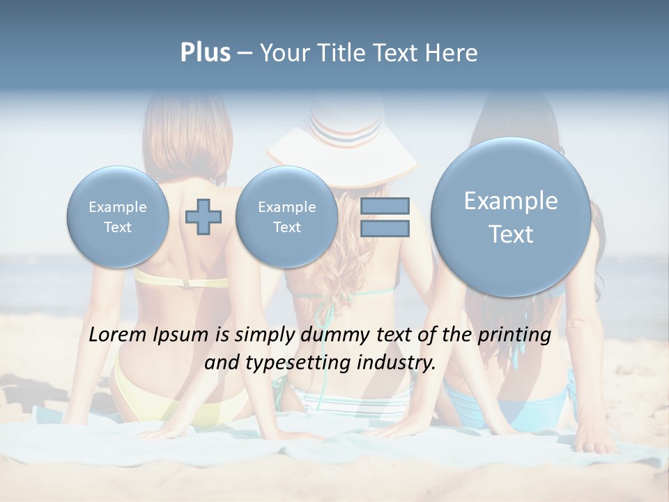 Three Women In Bikinis Sitting On The Beach PowerPoint Template