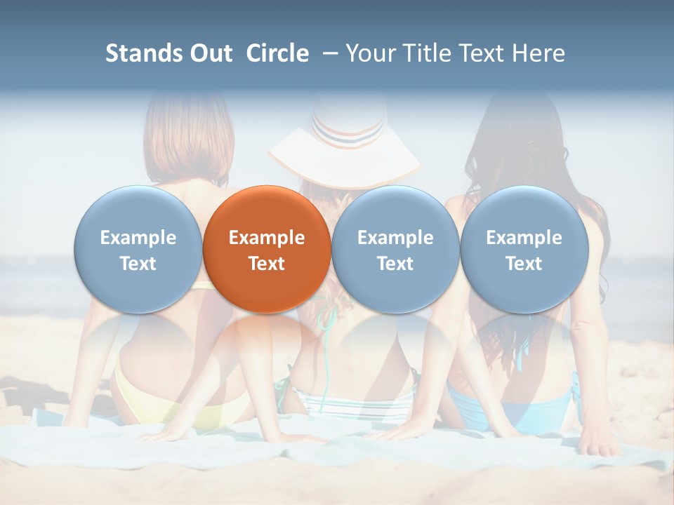 Three Women In Bikinis Sitting On The Beach PowerPoint Template
