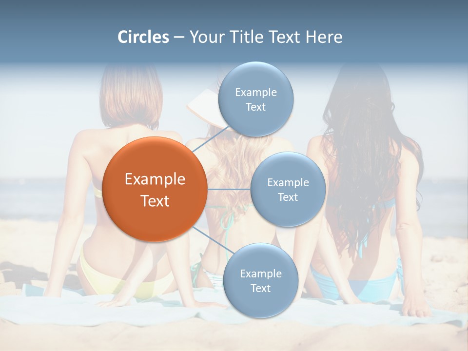 Three Women In Bikinis Sitting On The Beach PowerPoint Template