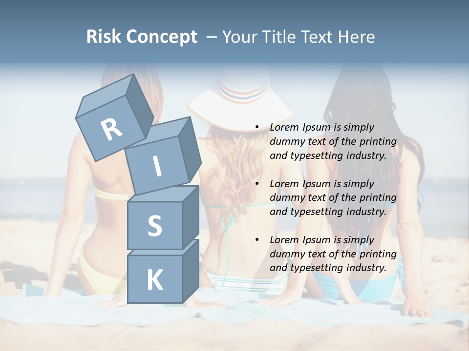 Three Women In Bikinis Sitting On The Beach PowerPoint Template