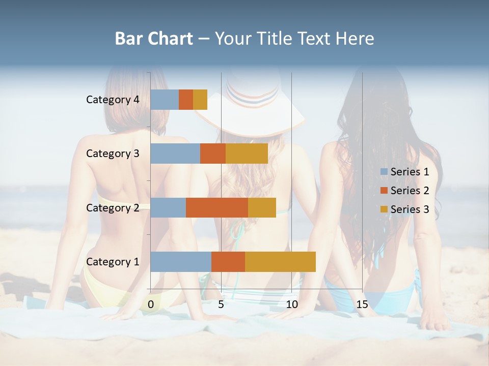Three Women In Bikinis Sitting On The Beach PowerPoint Template