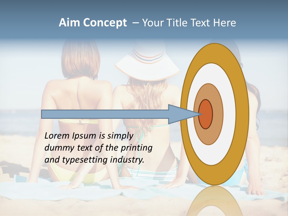 Three Women In Bikinis Sitting On The Beach PowerPoint Template