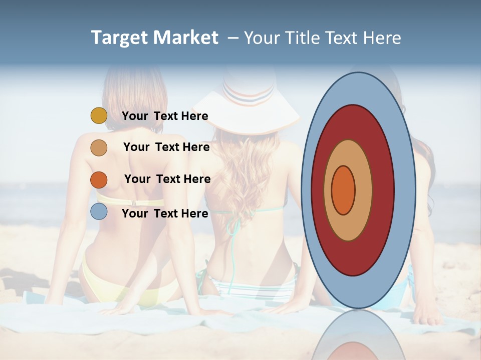 Three Women In Bikinis Sitting On The Beach PowerPoint Template