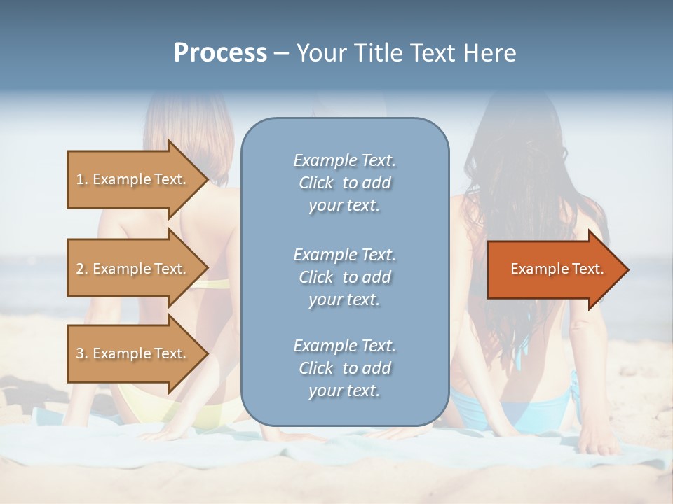 Three Women In Bikinis Sitting On The Beach PowerPoint Template