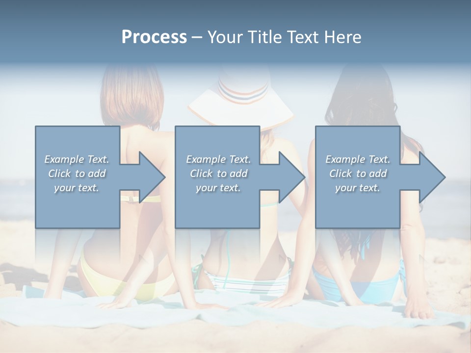 Three Women In Bikinis Sitting On The Beach PowerPoint Template