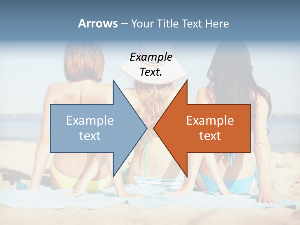 Three Women In Bikinis Sitting On The Beach PowerPoint Template