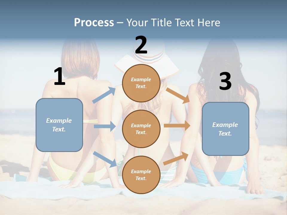 Three Women In Bikinis Sitting On The Beach PowerPoint Template