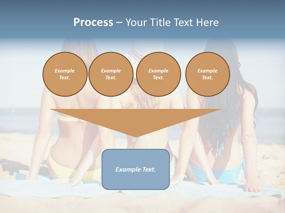 Three Women In Bikinis Sitting On The Beach PowerPoint Template