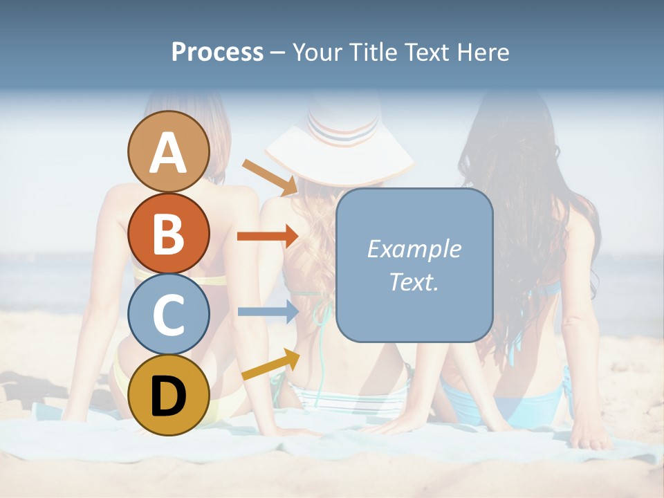 Three Women In Bikinis Sitting On The Beach PowerPoint Template